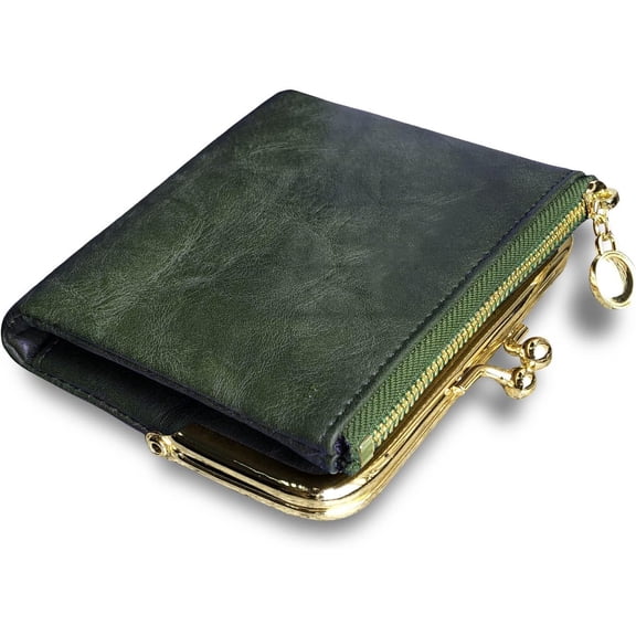 Womens Wallet Small Bifold Rfid Ladies Mini Vintage Coin Purse With Zipper and Kiss Lock (Grey)