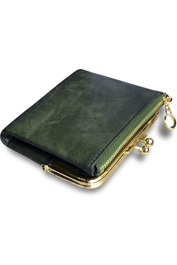 Womens Wallet Small Bifold Rfid Ladies Mini Vintage Coin Purse With Zipper and Kiss Lock (Grey)