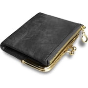 Womens Wallet Small Bifold Rfid Ladies Mini Vintage Coin Purse With Zipper and Kiss Lock Grey