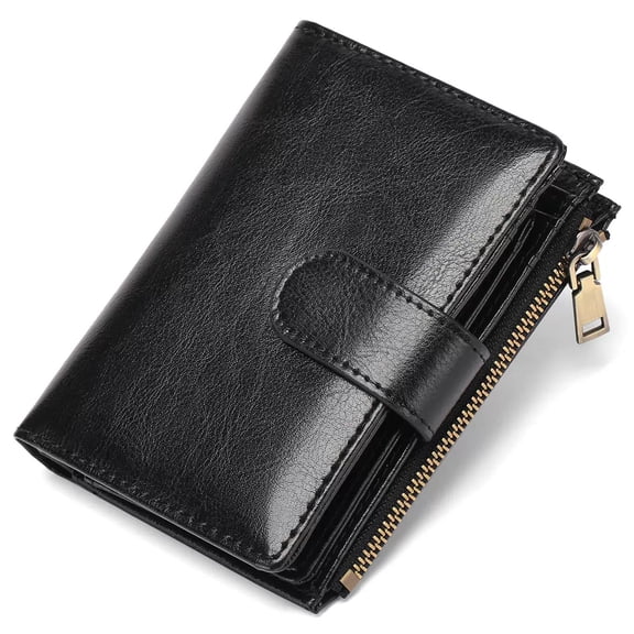 Womens Wallet Small Leather RFID Blocking Bifold Zipper Pocket Wallet Card Case Purse with ID Window