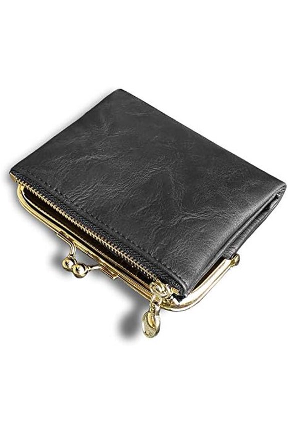Womens Wallet Small Rfid Ladies Compact Bifold Leather Vintage Coin Purse With Zipper and Kiss Lock