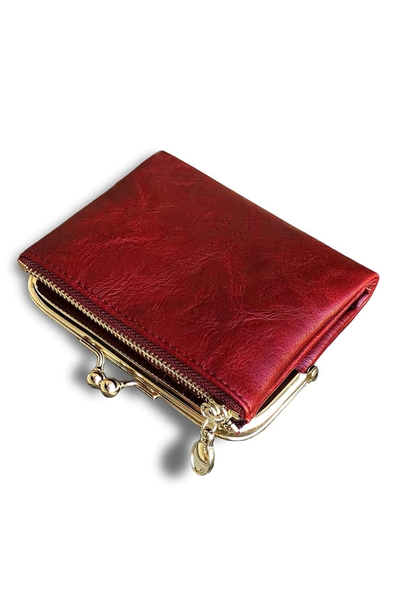 Womens Wallet Small Rfid Ladies Compact Bifold Leather Vintage Purse With Zipper And Kiss Lock
