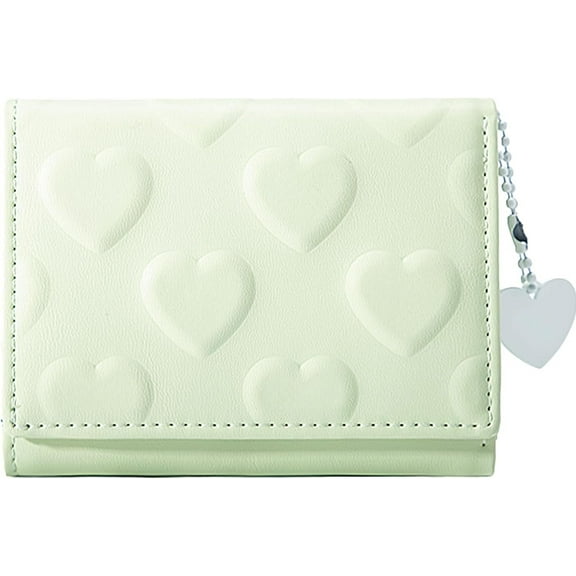 Womens Wallet Small Trifold Slim Leather Cute Wallet Cash Pocket with Heart chain Coin Purse ID Window Card Holder for Girls and Ladies (Black)