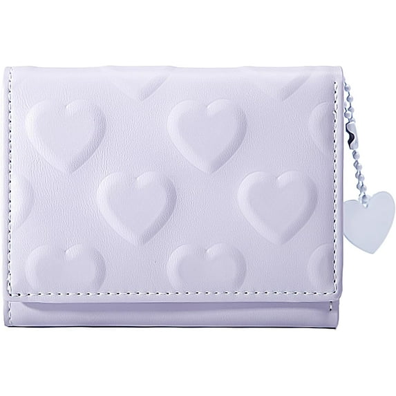 Womens Wallet Small Trifold Slim Leather Cute Wallet Cash Pocket with Heart chain Coin Purse ID Window Card Holder for Girls and Ladies (Black)