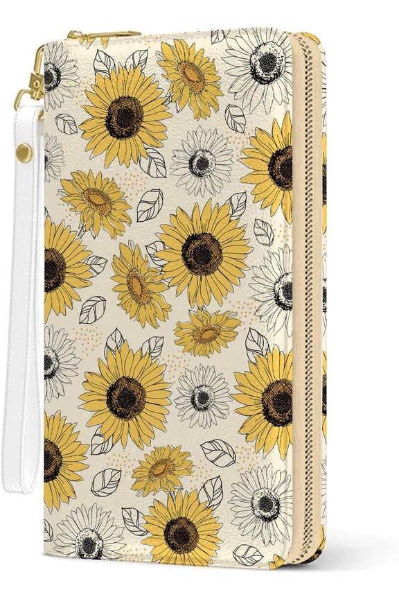 Womens Wallet, Sunflower Wristlet Wallet For Women, Floral Card Holder Purse, Birthday Christmas Graduation Gifts For Women, Sunflower Aesthetic Office Daily Purse