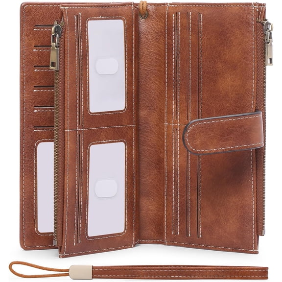 Womens Wallets Large Capacity Credit Card Holder  Wallet Women Double Zipper Pocket Leather Bifold Ladies Wristlet Clutch Wallet