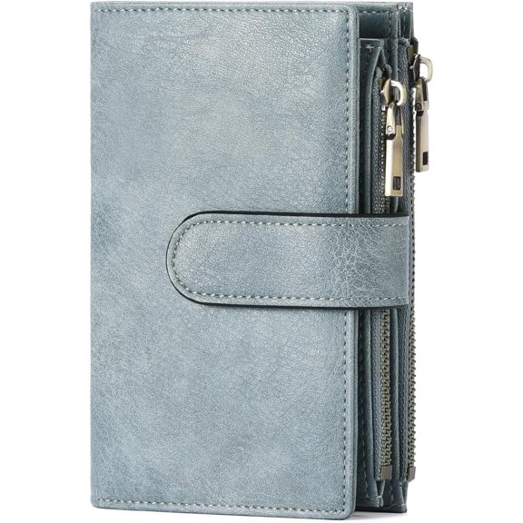 Womens Wallets Rfid Credit Card Holder with 2 Zipper Pockets, 3 ID Windows Ladies Purse Leather