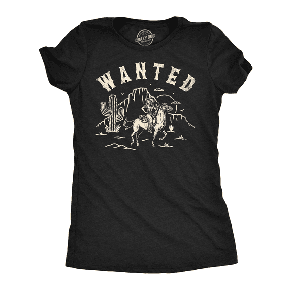 Womens Wanted Retro Cowgirl Funny T Shirt Sarcastic Graphic Tee for Ladies Womens Graphic Tees