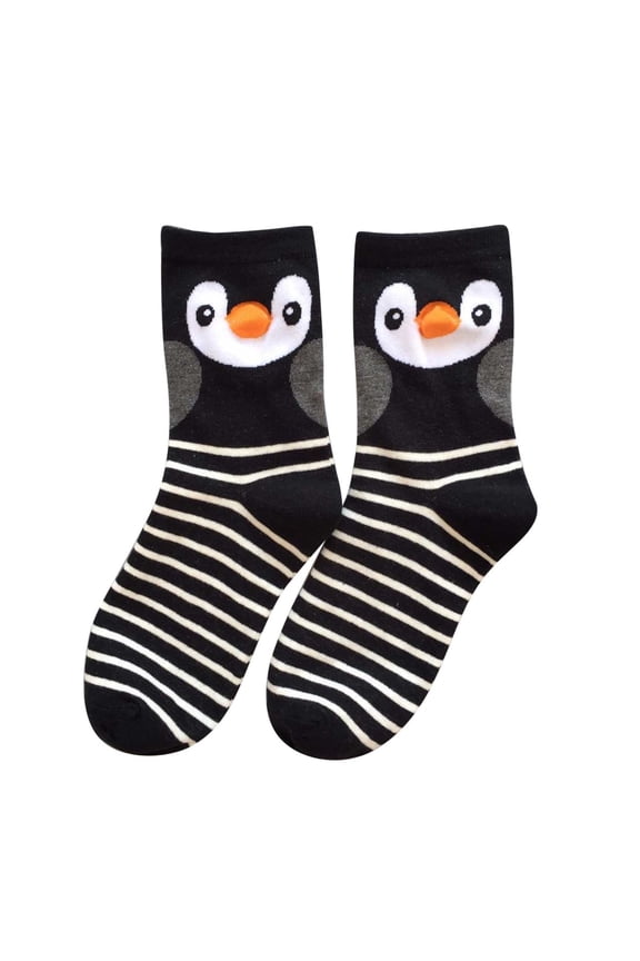 Womens Warm Cotton Crew Socks Owl Print Striped 3D Ears Beak Novelty Fun Cozy Warm Breathable Soft Socks