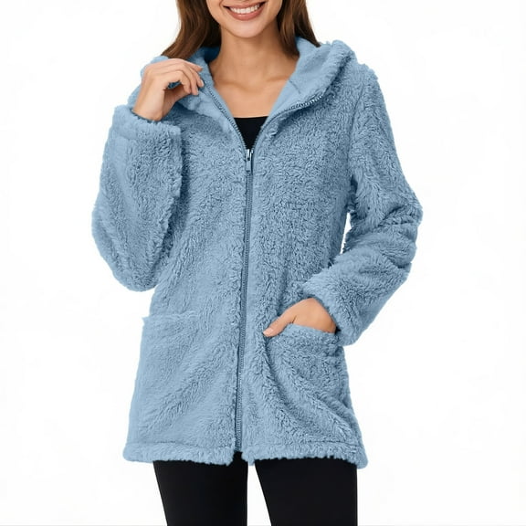 Womens Warm Faux Coat Jacket Winter Zipper Solid Long Sleeve Outerwear Outwear Coat Fashion Jacket Blue,3XL