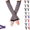 thumbnail image 1 of Womens Warm Fingerless Gloves Striped Elbow Length Knitted Stretchy Arm Warmers with Thumb Hole for Women Girls,K, 1 of 9