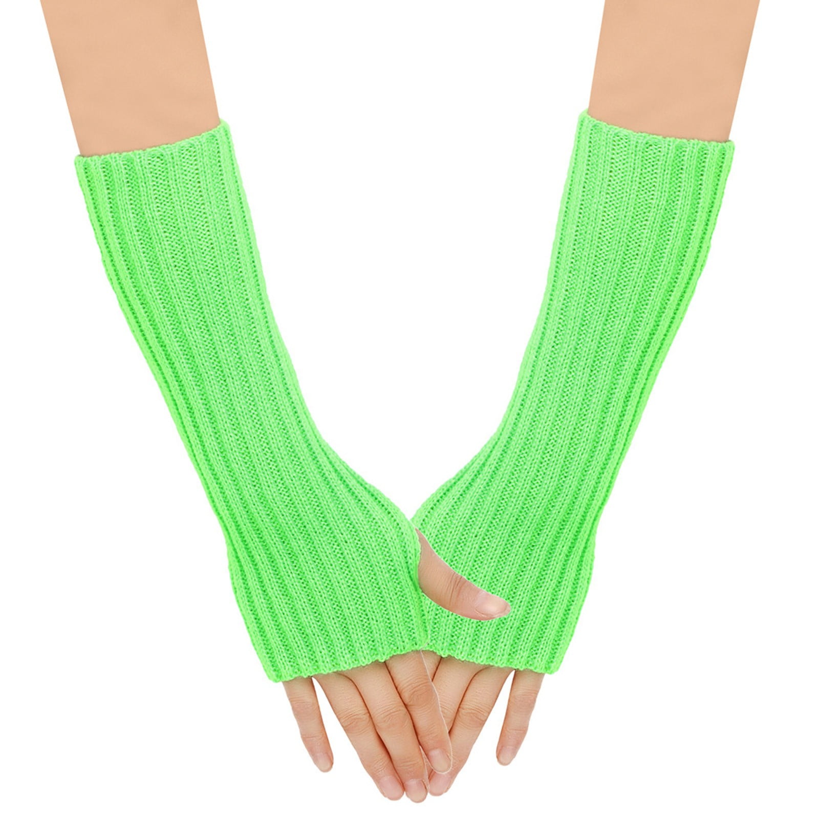 Womens Warm Fingerless Long Gloves Arm Sleeves Knitted Elbow Length Gloves Thumb Hole Gloves11 5996