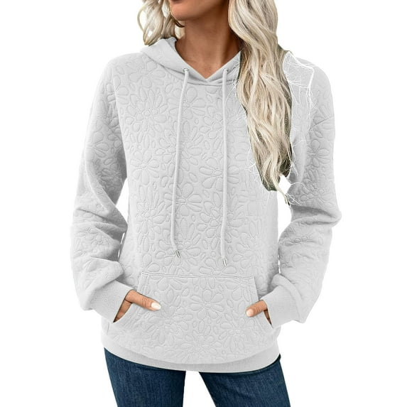 Womens Warm Fleece Fall Clothes, Hoodies for Women Drawstring Casual Solid Color Long Sleeve Pullover with Pockets