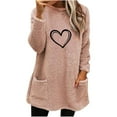 thumbnail image 1 of Womens Warm Fleece Pullover Tops Cute Heart Sherpa Lined Tunic Pullover Long Sleeve Crewneck Thermal Sweatshirts Winter Warm Cozy Jumper Shirts Loungewear with Pockets, 1 of 4