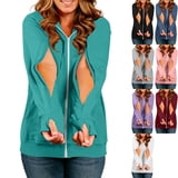 Womens Warm Fleece Zippered Open Split Arm Hoodie Jacket Long Sleeve ...