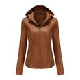 thumbnail image 1 of Womens Warm Long Sleeve Jacket Slim Winter Parkas Faux Leather Hoodless Coats, 1 of 6