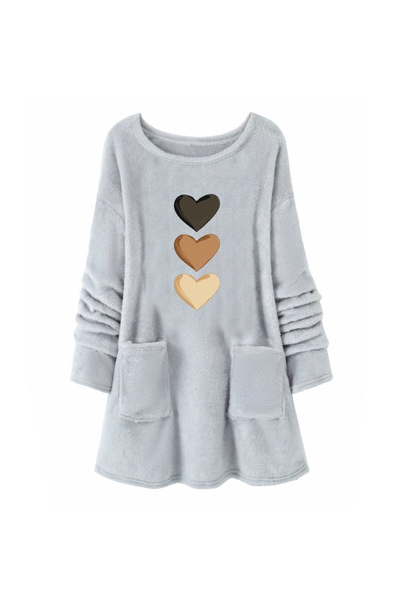 Womens Warm Pullover Tops Winter Sherpa Lined Fleece Sweatshirts Tunic Thermal Loungewear Fashion Leopard Heart Fleece Sweatshirt Oversized Crewneck Long Sleeve Hooded Sweaters with Pockets