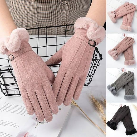 Womens Warm Riding Gloves with Bow Fleece Lining Touchscreen and Non Slip Grip