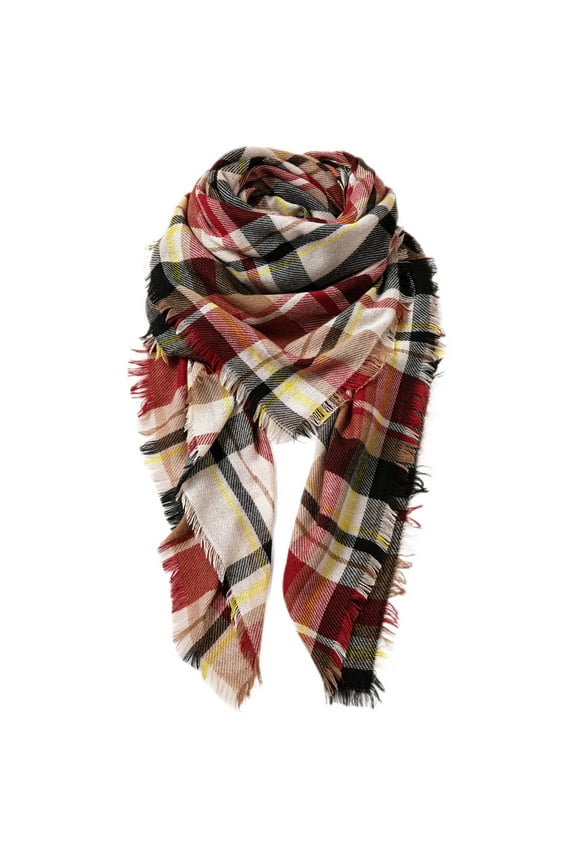 Womens Warm Scarf Triangle Shawls Winter Scarves Stripe Plaid Fichu Rough Surface
