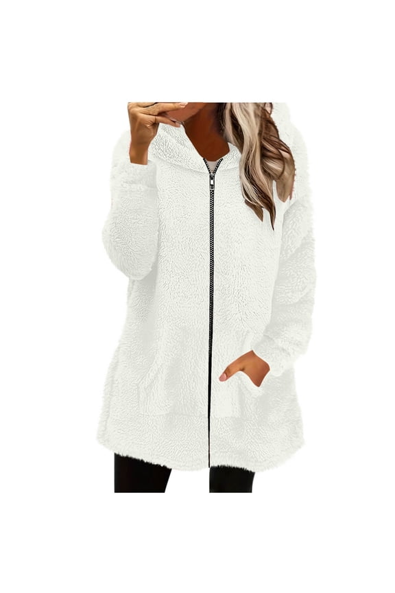 Womens Warm Sherpa Jacket, Full Zip Up Jacket for Women Fall Winter Comfy Fleece Fuzzy Logn Sleeve Hoodies Coats with Pockets