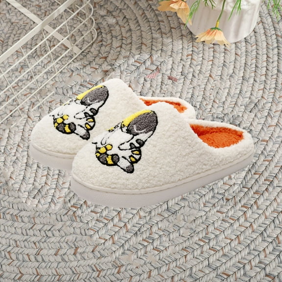 Womens Warm Slippers Casual Winter Slip-on Velvet Warm Slide Flat Sandals Women Solid Color Round Toe Indoor Outdoor Thick Soled Slippers