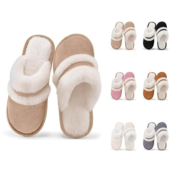 Womens Warm Slippers Fuzzy Plush Holiday Bedroom Comfort Women's Slippers Fuzzy Indoor Shoes With Arch Support Soft Comfortable Slide On Casual Loafers For Winter
