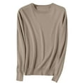thumbnail image 1 of Womens Warm Sweaters Knitted Solid Crew Neck Jumpers Long Sleeve Casual Slim Pullovers Fall Trendy Tops (3XL, Khaki), 1 of 6