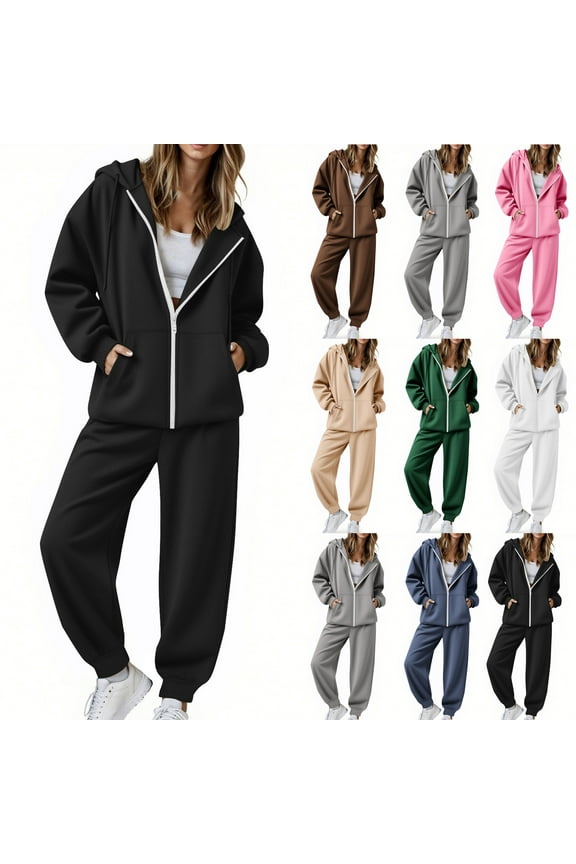 Womens Warm Tracksuits Set Sweatsuit Hoodie Top and Jogging Pants Casual Loungewear 2 Piece White S