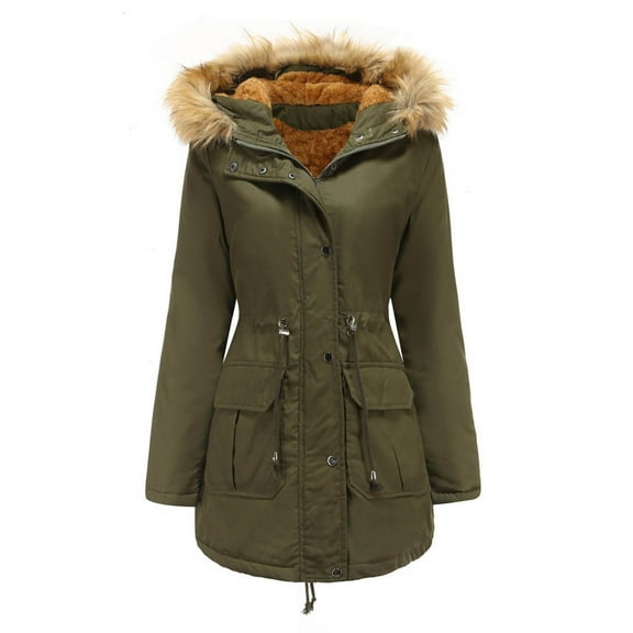 Womens Warm Winter Coats Puffer Jackets Long with Plush Plus Size Parka Coats Thicken Padded Outwear Overcoats