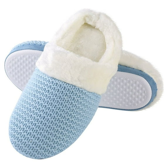 Womens Warm Winter Slippers Cozy Cable Knit Memory Foam House Slipper Clog Shoes with Fuzzy Plush Collar for Women