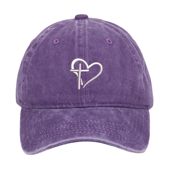 Womens Washed Baseball Cap Heart Cross Print Sun Hat Outdoor UV Protection Dad Hat Visor One Size