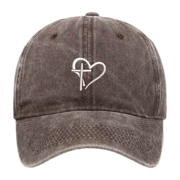 Womens Washed Baseball Cap Heart Cross Print Sun Hat Outdoor UV Protection Dad Hat Visor One Size