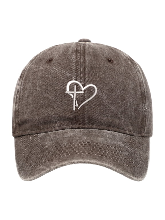 Womens Washed Baseball Cap Heart Cross Print Sun Hat Outdoor UV Protection Dad Hat Visor One Size