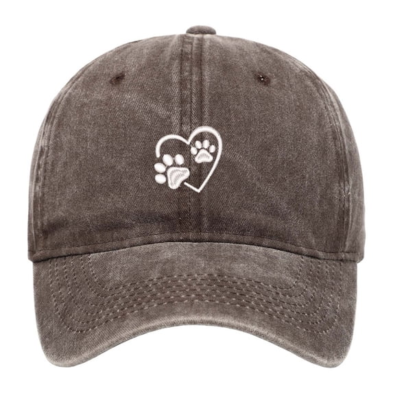 Womens Washed Baseball Cap Heart Dog Paw Print Sun Hat Outdoor Sun Protection Duck Tongue Cap Coffee