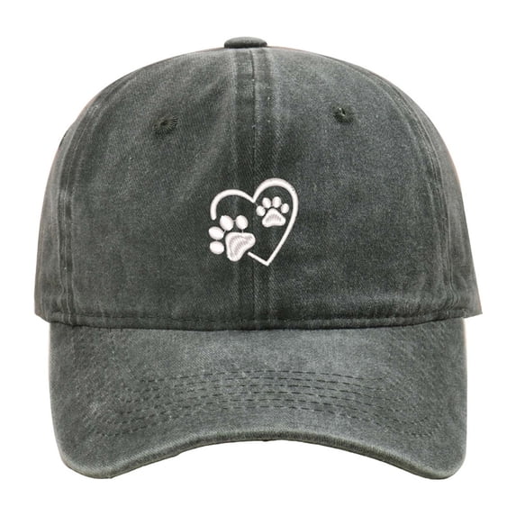 Womens Washed Baseball Cap Heart Dog Paw Print Sun Hat Outdoor Sun Protection Duck Tongue Cap Green