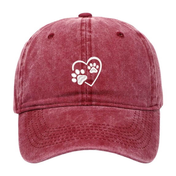 Womens Washed Baseball Cap Heart Dog Paw Print Sun Hat Outdoor Sun Protection Duck Tongue Cap Wine