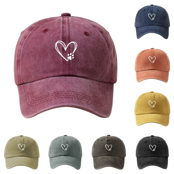 Womens Washed Baseball Cap Heart Dog Paw Print Sun Hat Outdoor Visor Cap Yellow