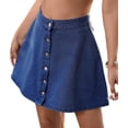 thumbnail image 1 of Womens Washed Denim Button Front Short Flared Skirt A Line Mini Skirt Casual High Waist L, 1 of 9