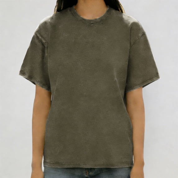 Womens Washed Vintage Oversized T-Shirt Short Sleeves Loose Streetwear Casual Wash Solid Basic Tops Tee (Green XXXXL)