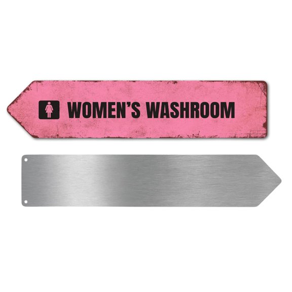 Womens Washroom Metal Sign by DC | Arrow Metal Directional Signage for Indoor & Outdoor | 3x12" Rust-Free Aluminum Sign | Bathroom Signage UV Protected Road LEFT Arrow Sign | Made in USA
