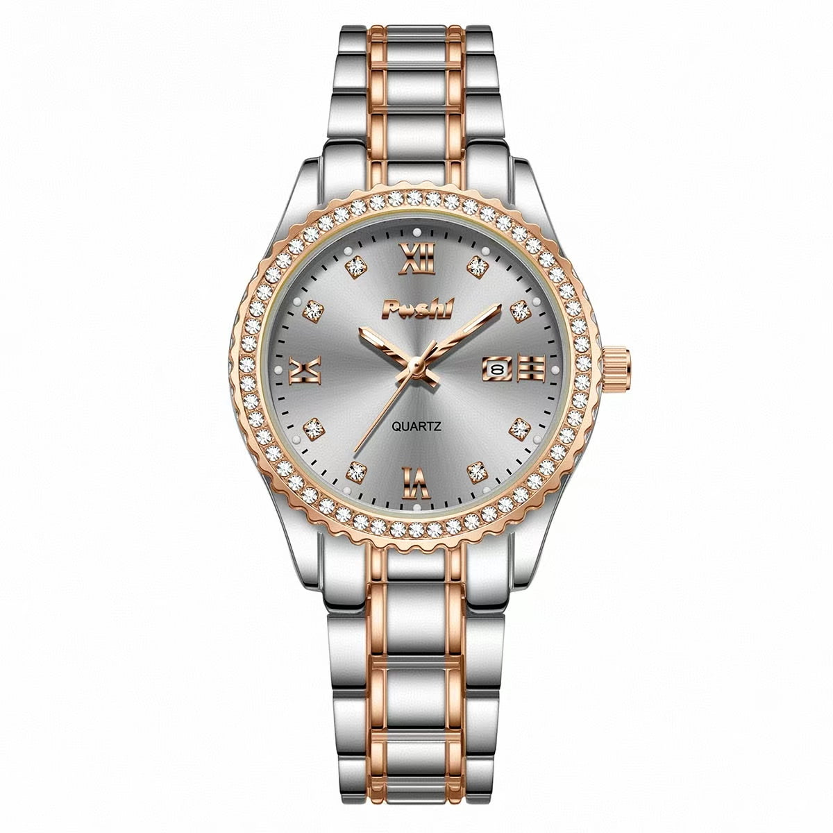 Womens Watch Luxury Diamond Analog Quartz Wrist Watches Silver Stainless Steel with Date Waterproof Ladies Dress Business Casual Bracelet Watch,