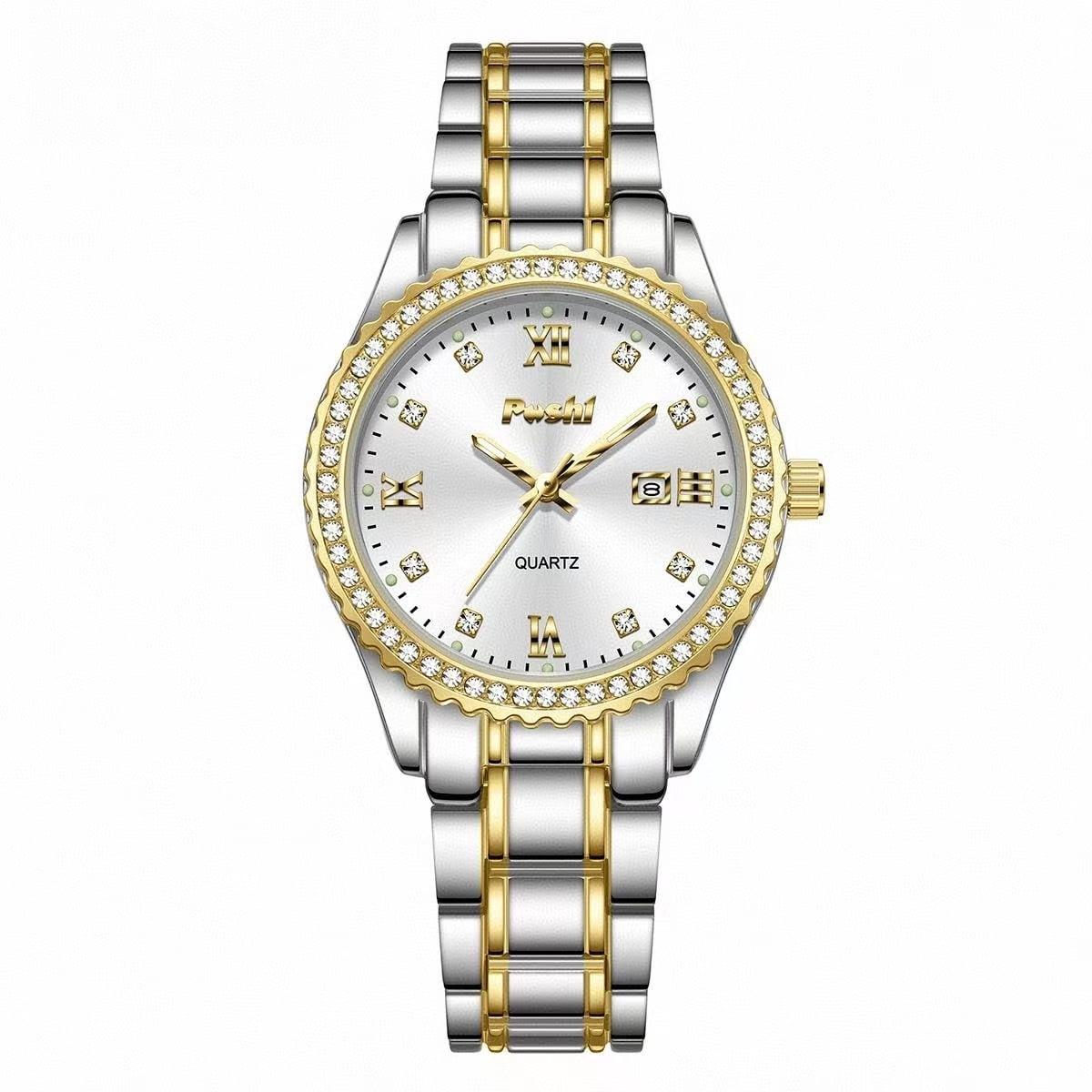 Silver Stainless Steel Women\'s Analog Quartz Wrist Watch with Date and Diamonds Womens Watch Luxury Diamond Analog Quartz Wrist Watches  main image 4