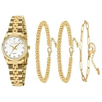 Womens Watch Set, 18K Gold Plated Bangle Bracelets Ring for Women, Dainty Ladies Wrist Watch Waterproof Analog Watch, Gifts for Women - 4PCS