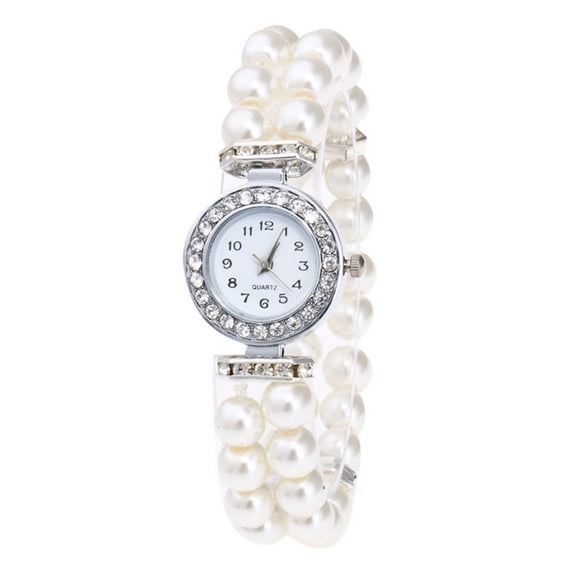 Womens Watches Fashion Women Casual Pearl String Strap Quartz Wrist Rhinestone Wh Watch