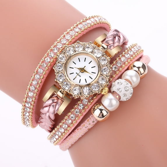 Womens Watches , Women Watches Fashion Vintage Weave Wrap Quartz Wrist Watch Bracelet For Ladies,Pink