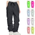 thumbnail image 1 of Womens Water Resistant Windproof Ski Pants Double Layered Snowboard Insulated High Waist Baggy Cargo Parachute Joggers for Winter Outdoor Sports, Black, L, 1 of 7