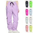 thumbnail image 1 of Womens Water Resistant Windproof Ski Pants Double Layered Snowboard Insulated High Waist Baggy Cargo Parachute Joggers for Winter Outdoor Sports, Black, L, 1 of 7