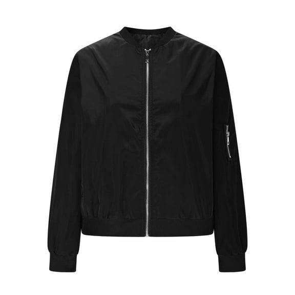 Womens Waterproof Bomber Jackets Light Weight Zipper Outwear Jacket Windbreaker Zip-Up Collared Casual Coat Black, L