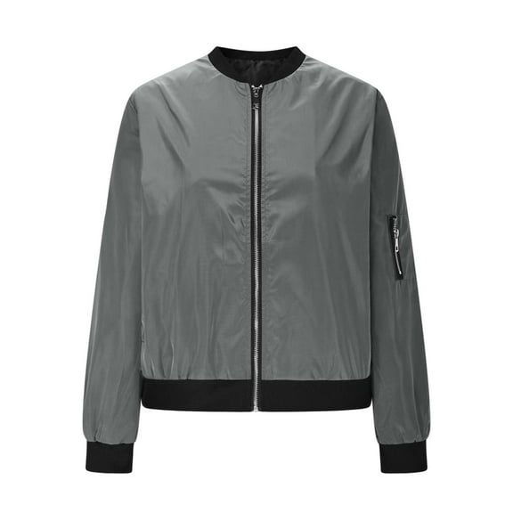 Womens Waterproof Bomber Jackets Light Weight Zipper Outwear Jacket Windbreaker Zip-Up Collared Casual Coat Gray, S