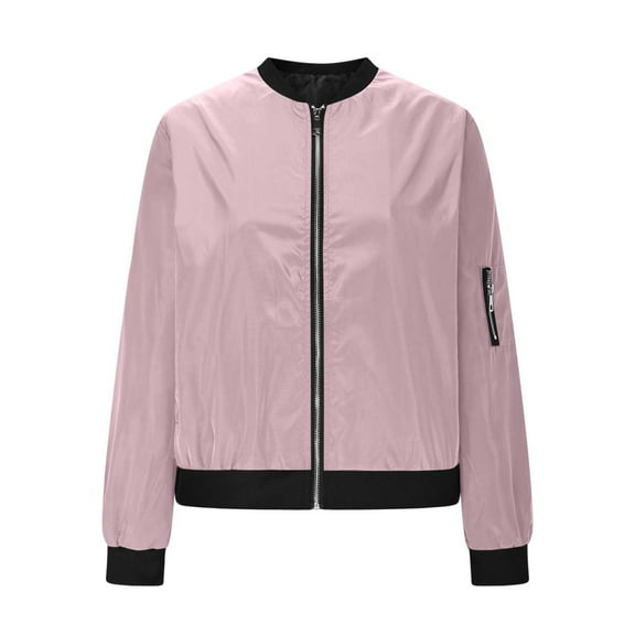 Womens Waterproof Bomber Jackets Light Weight Zipper Outwear Jacket Windbreaker Zip-Up Collared Casual Coat Pink, M
